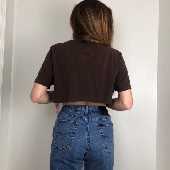 SHORT SLEEVE BROWN CROP TOP - Picture 3 of 4